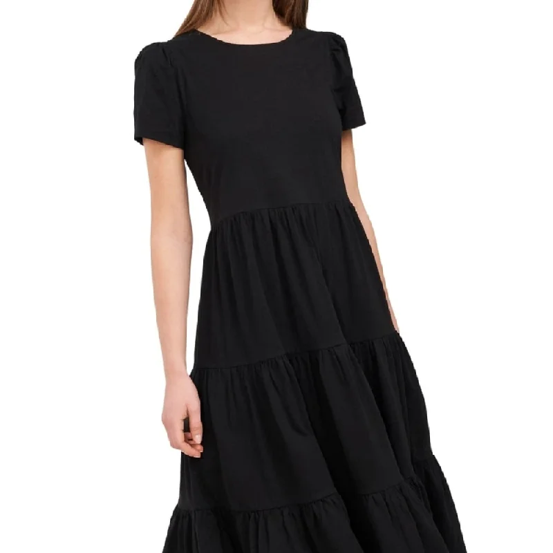 Riley & Rae Women's Lacey Tiered Puff Sleeve Dress Black Size Small