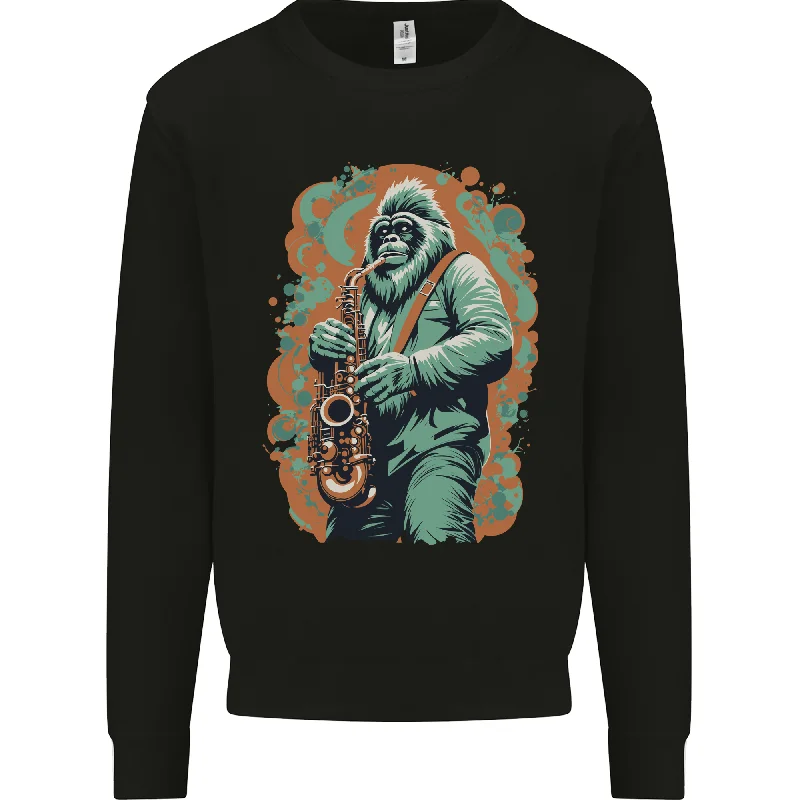 Bigfoot Playing the Saxophone Ape Gorilla Mens Sweatshirt Jumper