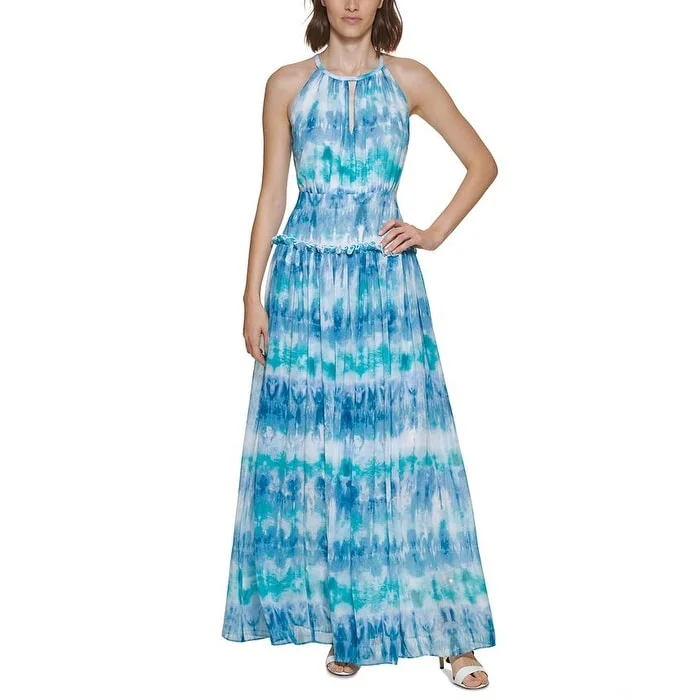 Calvin Klein Women's Tie Dye Printed Gown Blue Size 8