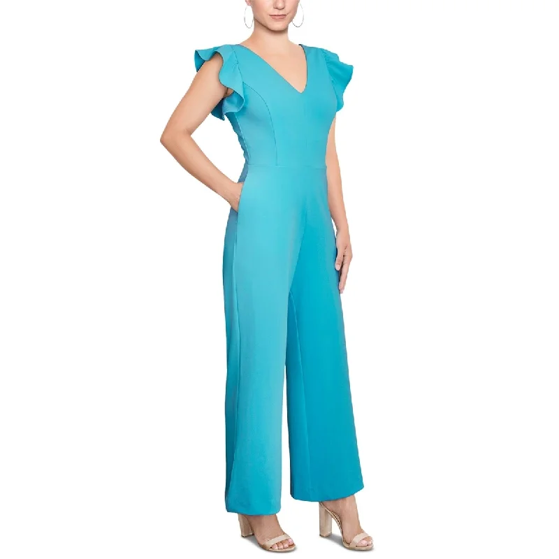 Rachel Roy Women's Ruffled Sleeve Cropped Jumpsuit Blue Size X-Large