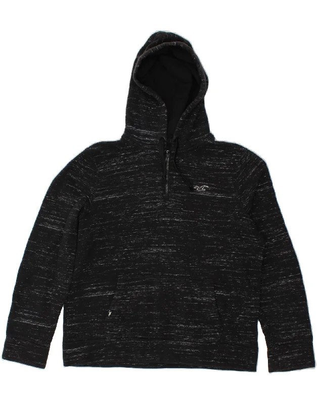 HOLLISTER Mens Zip Hoodie Sweater Large Black Flecked Cotton