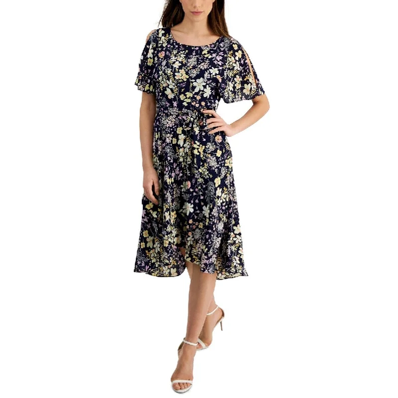 Anne Klein Women's Split Sleeve Floral Print Dress Blue Size 0