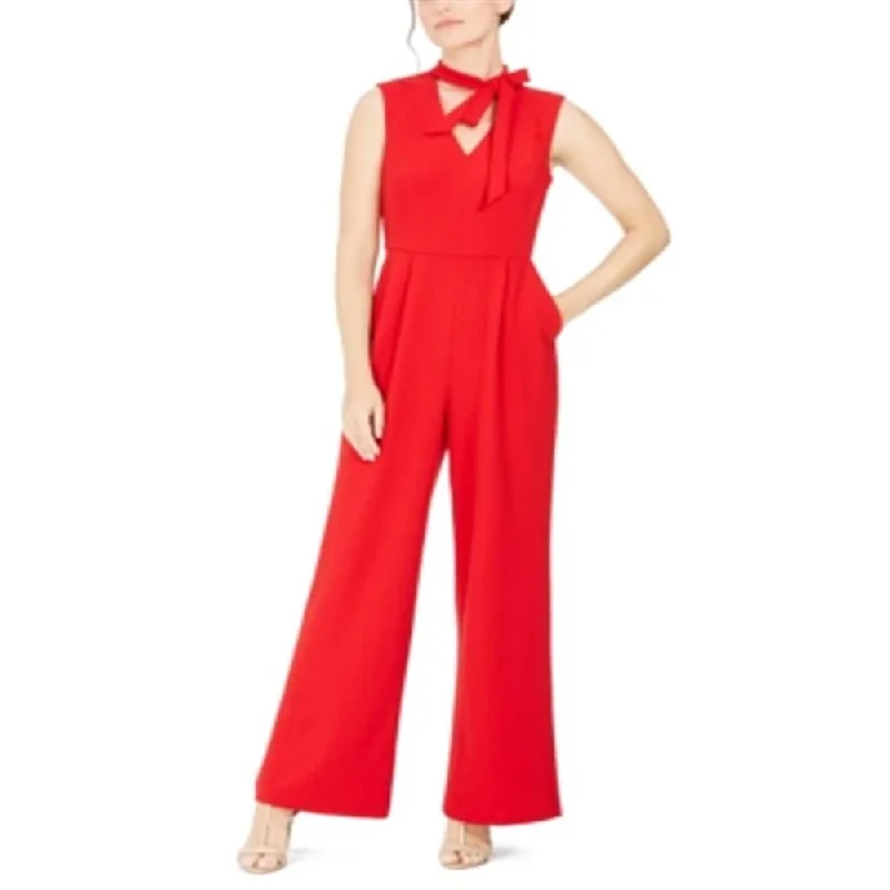 Calvin Klein Women's Sleeveless Tie Neck Jumpsuit Red Size 6