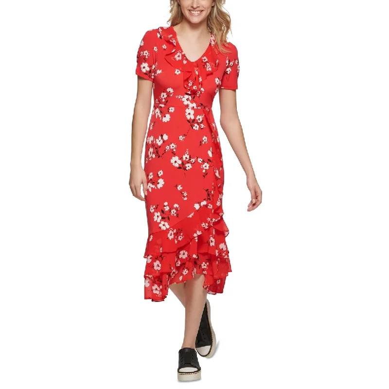 Karl Lagerfeld Paris Women's Floral Ruffled Maxi Dress Red Size 4