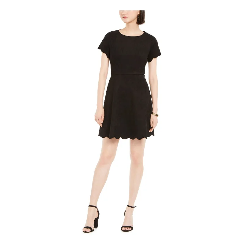 Pappagallo Women's Solid Short Sleeve Jewel Neck Above The Knee Fit Flare Dress Black Size 10