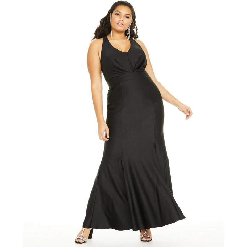 City Studios Women's Trendy Plus Size Pleated Plunge Gown Black Size 24W