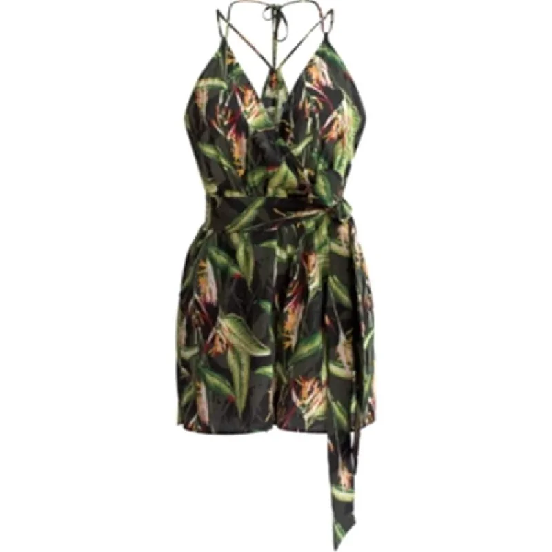 BCBGMAXAZRIA Women's Printed Surplice Romper Green Size X-Small