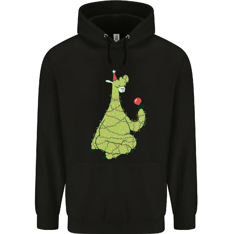 A Llama Wearing a Christmas Hat Xmas Mens 80% Cotton Hoodie