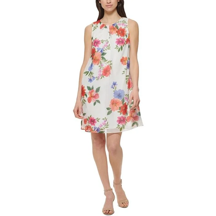 Jessica Howard Women's Floral Print A Line Dress White Size 8