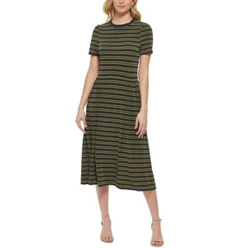 Tommy Hilfiger Women's Collegiate Stripe Midi Dress Green Size 14