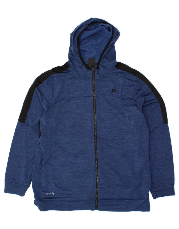 RUSSELL ATHLETIC Mens Zip Hoodie Sweater UK 46/48 XL Blue Colourblock