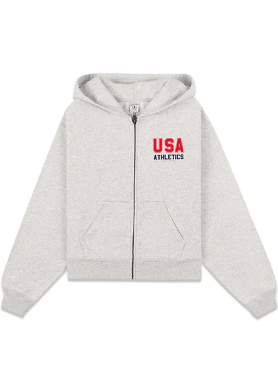 USA Athletics Cropped Zip Hoodie - Heather Gray