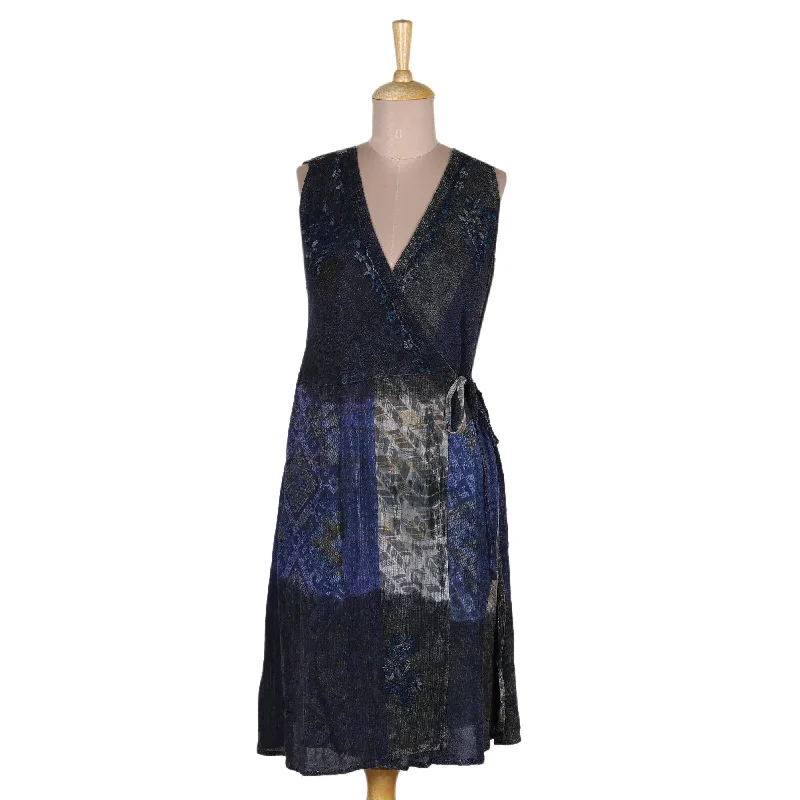 Novica Handmade Blue Fusion Rayon Wrap Dress