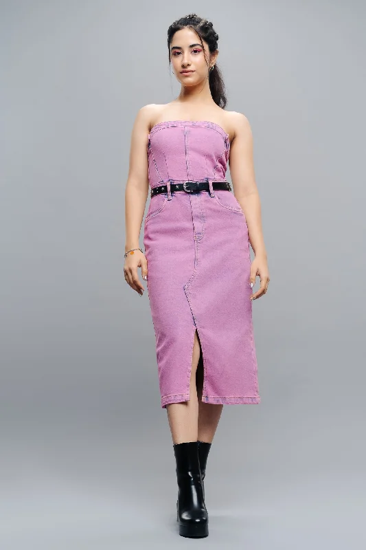 Pink Dyed Strapless Denim Dress