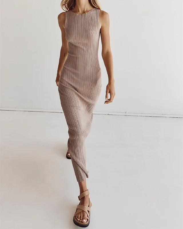 Women's Khaki Bodycon Sweater Maxi Dress