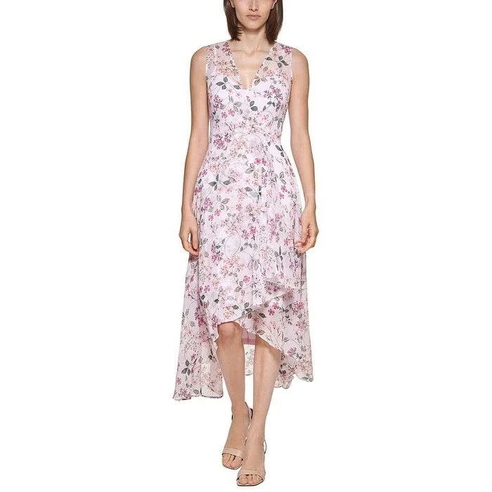 Calvin Klein Women's Floral Print Surplice Maxi Dress Pink Size 4