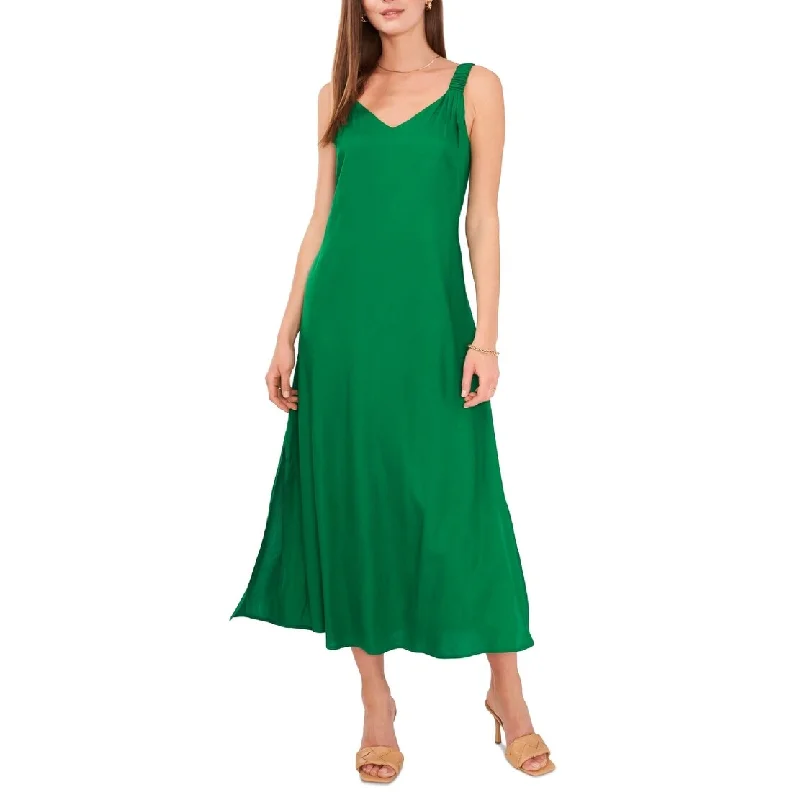 Vince Camuto Women's V Neck Challis Sleeveless Midi Dress Green Size Medium