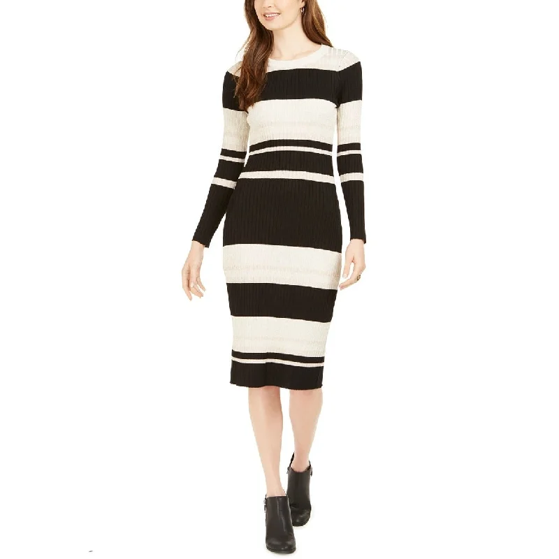 Taylor Women's Striped Midi Sweater Dress Black Size Small