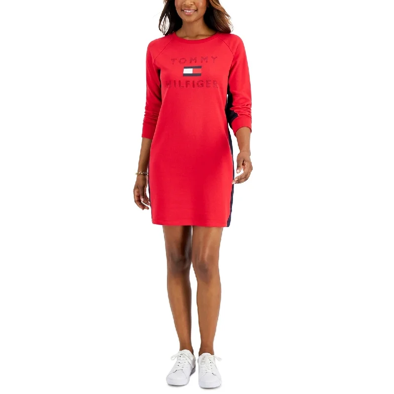 Tommy Hilfiger Women's Logo Sweatshirt Dress Red Size Medium