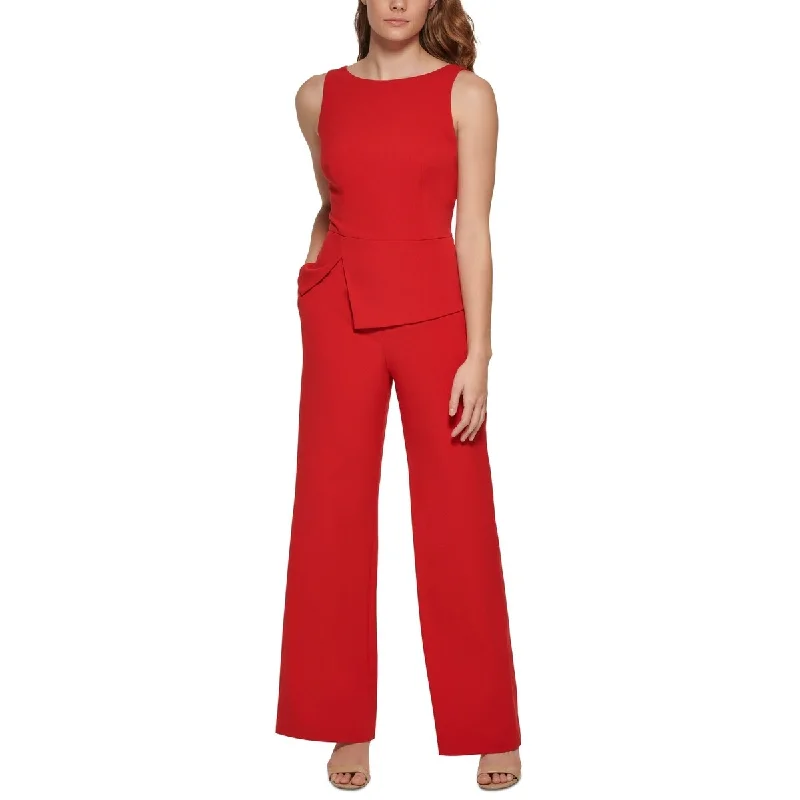 Vince Camuto Women's Bi-Stretch Peplum Detail V Back Jumpsuit Red Size 16