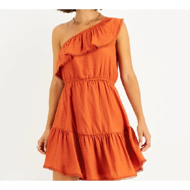 Bar Iii Women's One Shoulder Ruffled Mini Dress Orange Size X-Small