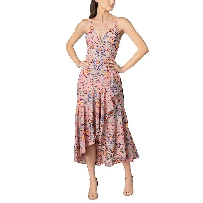 Dress The Population Women's Salome Floral Wrap Dress Pink Size X-Large