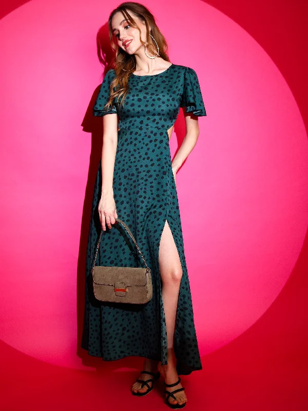 Animal printed Flare cute maxi Round Neck Dress