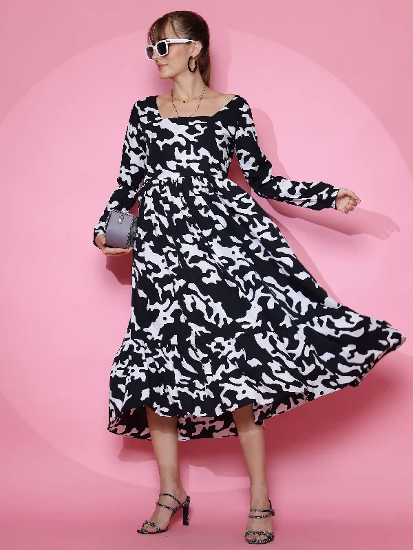 Women Wild Monochrome Animal Print Fit and Flare Maxi Dress