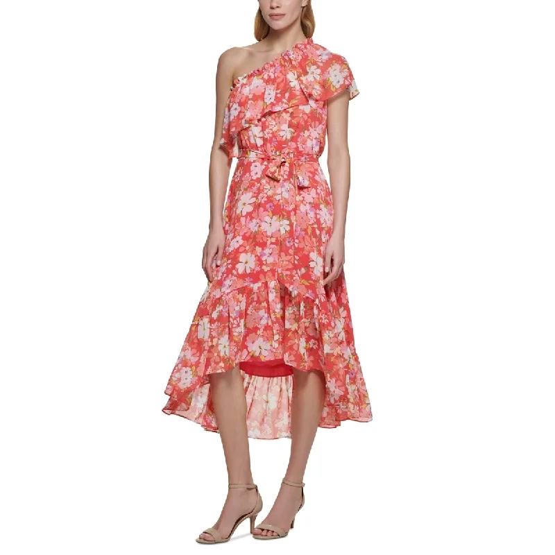 Vince Camuto Women's Floral One Shoulder High Low Dress Orange