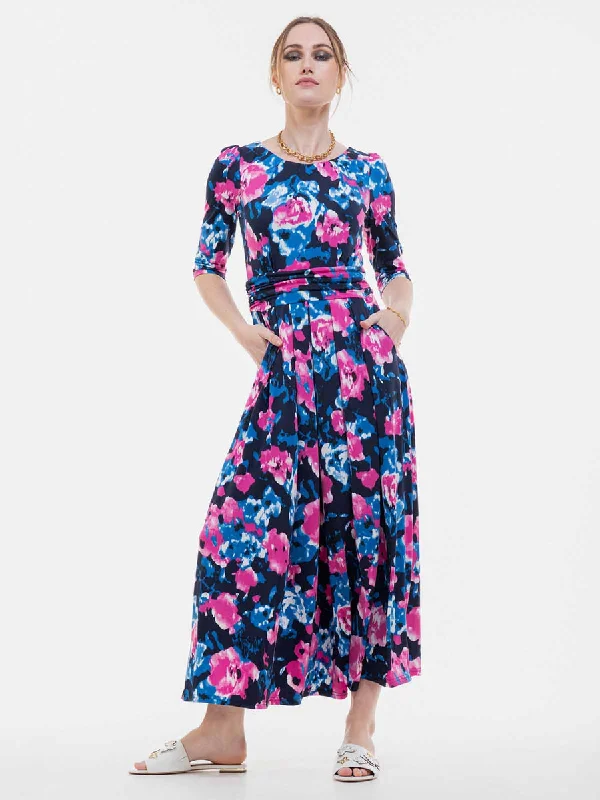 Macara Wrap Maxi Dress | Abstract Floral (Navy)