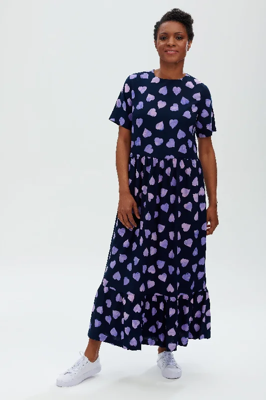 Vicky Batik Smock Dress | Big Hearts (Navy/Lilac)