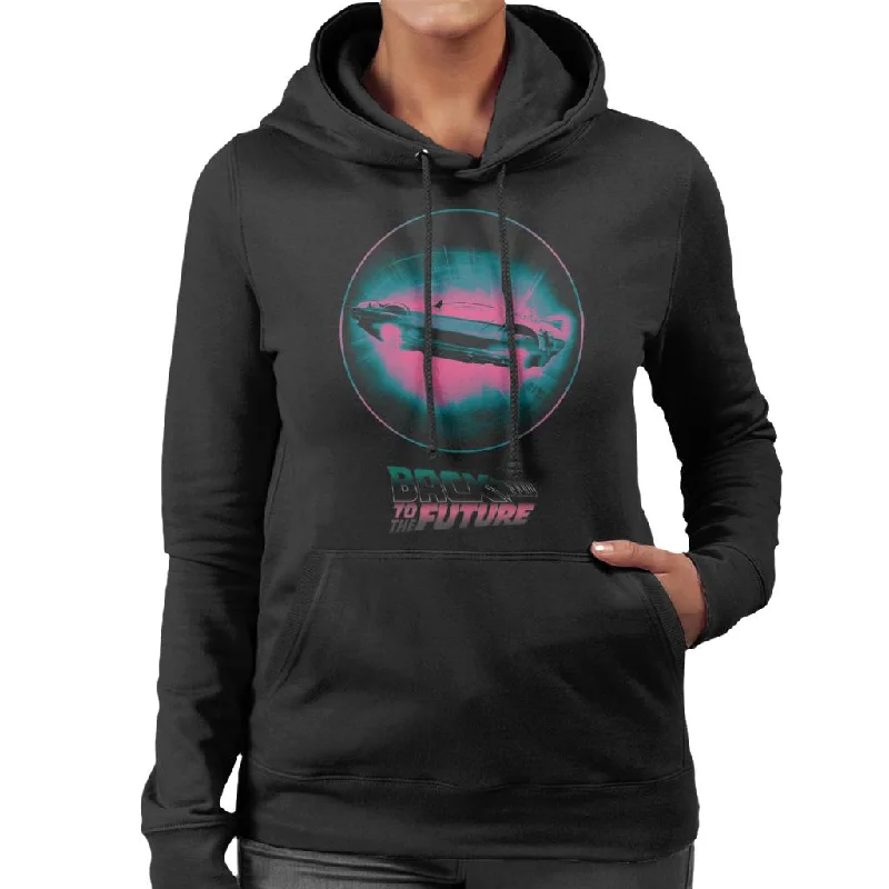 Back to the Future Delorean Flying Pink Haze Women's Hooded Sweatshirt