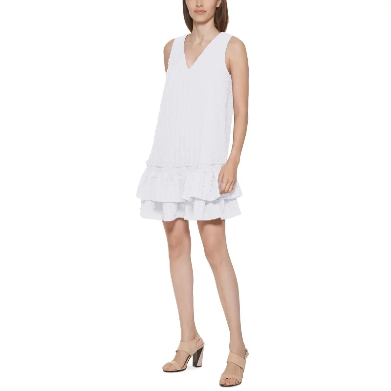 Calvin Klein Women's Textured Ruffled Hem Dress White Size 14