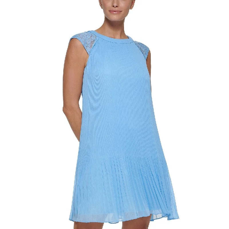 Dkny Women's Lace Sleeve Pleated Dress Blue Size 14