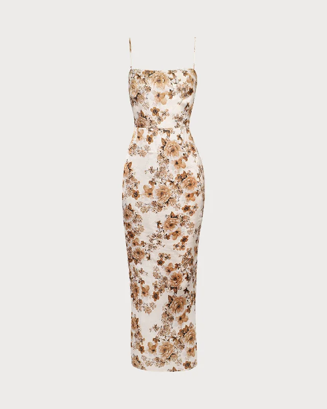 The Apricot Floral Slit Maxi Dress