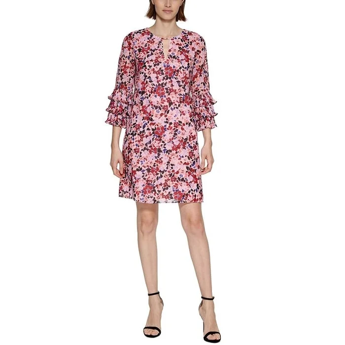 Vince Camuto Women's Floral Print Tiered Sleeve Dress Pink Size 4