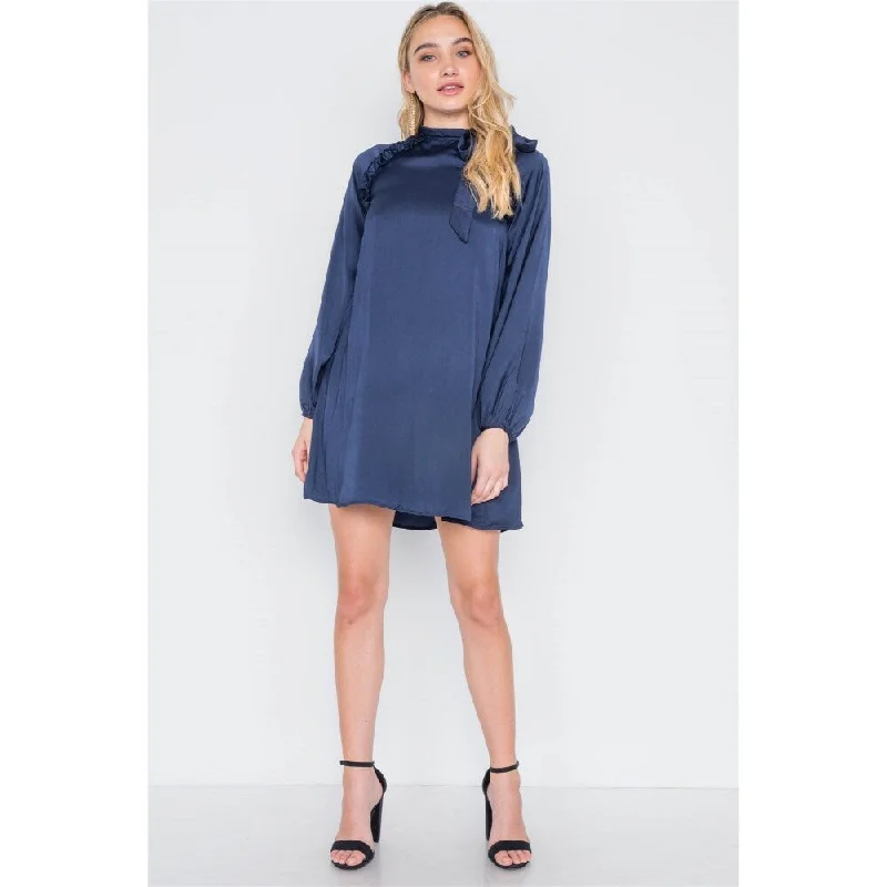 Satin Long Sleeve Side-tie Mini Dress