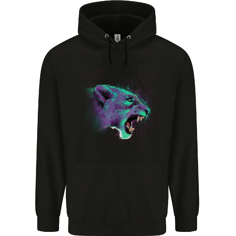 A Lion Watercolour Mens 80% Cotton Hoodie